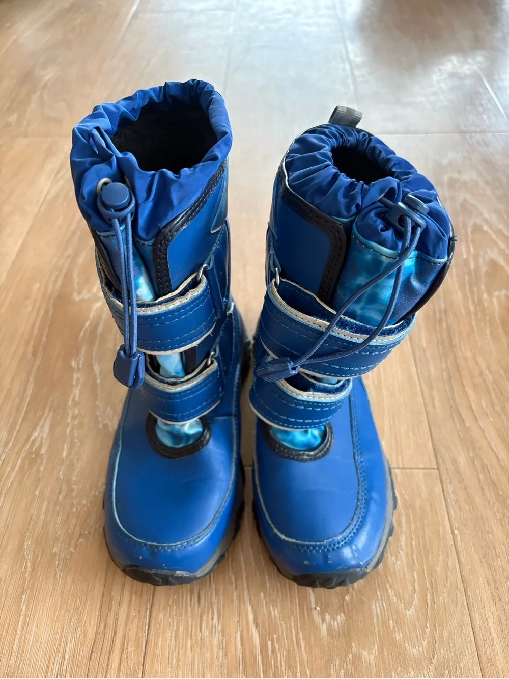 Lands' End Kids Blue Winter Rain & Snow Boots with Hook-and-Loop Straps Sz 13